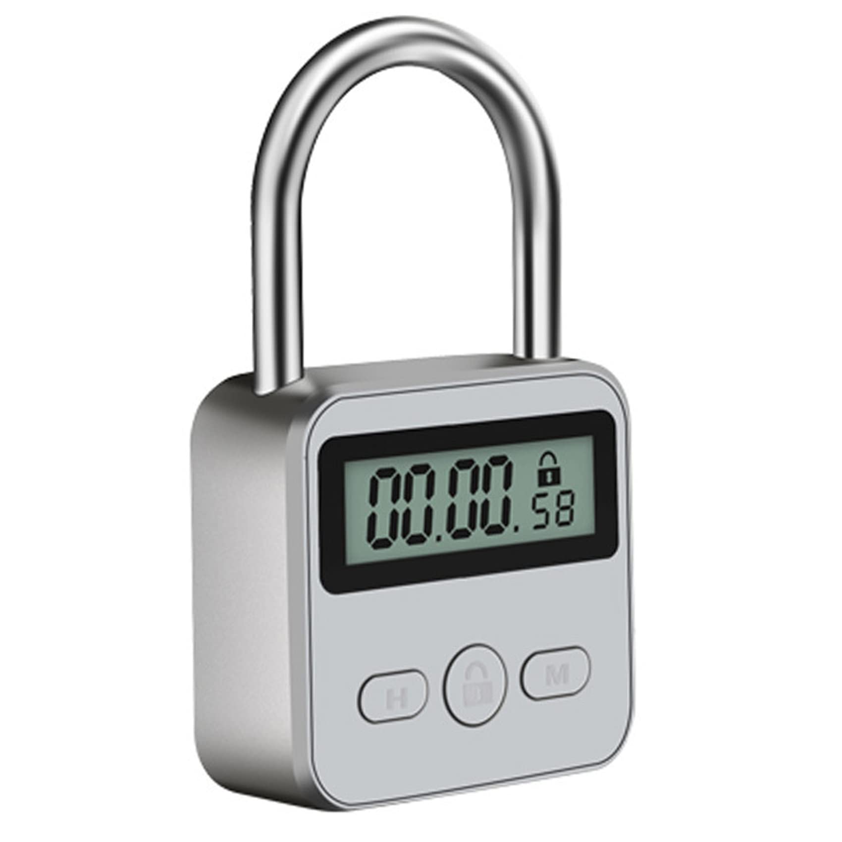 Micvtve Metal Lock LCD Display Multi-Function Electronic Time 99 Hours Max Timing USB Rechargeable Padlock,Silver