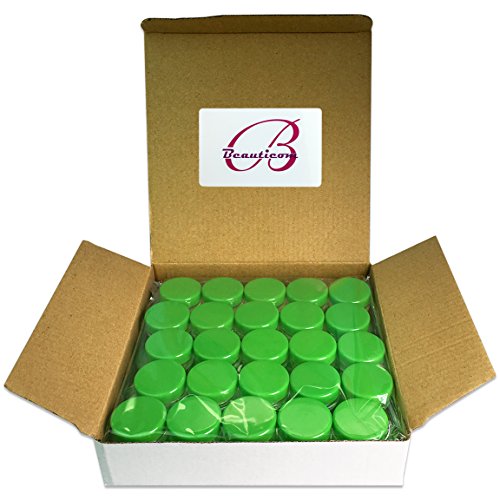 (Quantity: 50 Pieces) Beauticom 3G/3ML Round Clear Jars with GREEN Lids for Scrubs, Oils, Toner, Salves, Creams, Lotions, Makeup Samples, Lip Balms - BPA Free