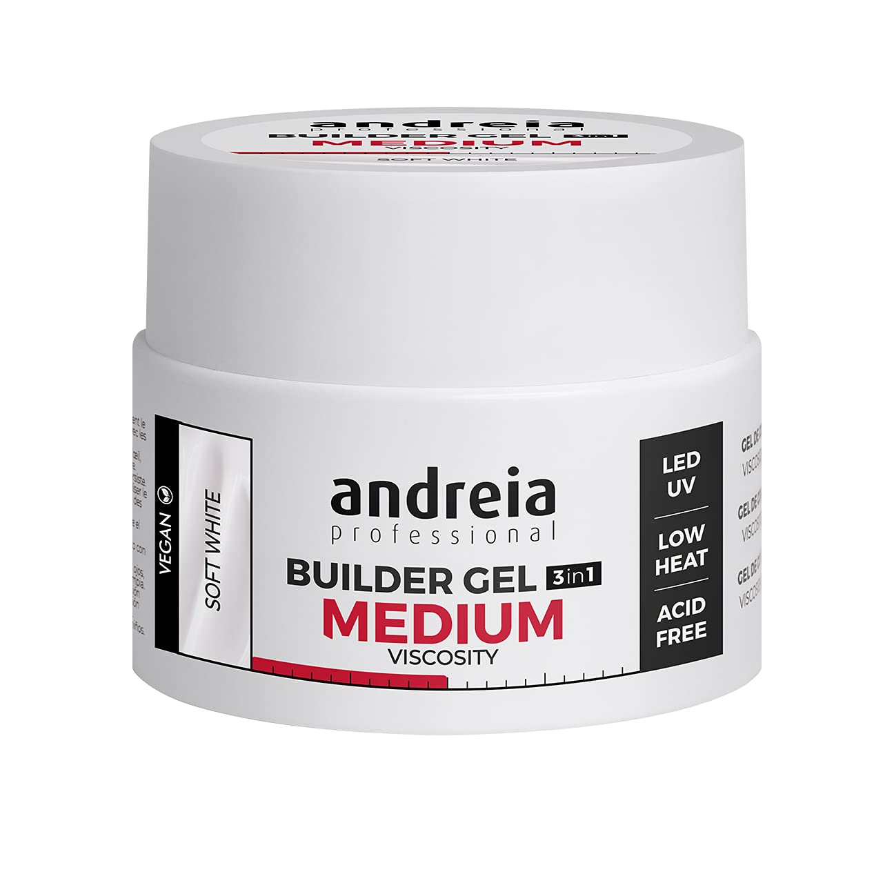 Andreia Professional Nail Gel Builder Medium Viscosity Construction - Best as Builder Gel Base and Top Coat Polish LED & UV Nail Art Kit - Soft White 44g