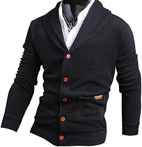 Mens Casual V-neck Cardigan Sweater Navy Blue XXL