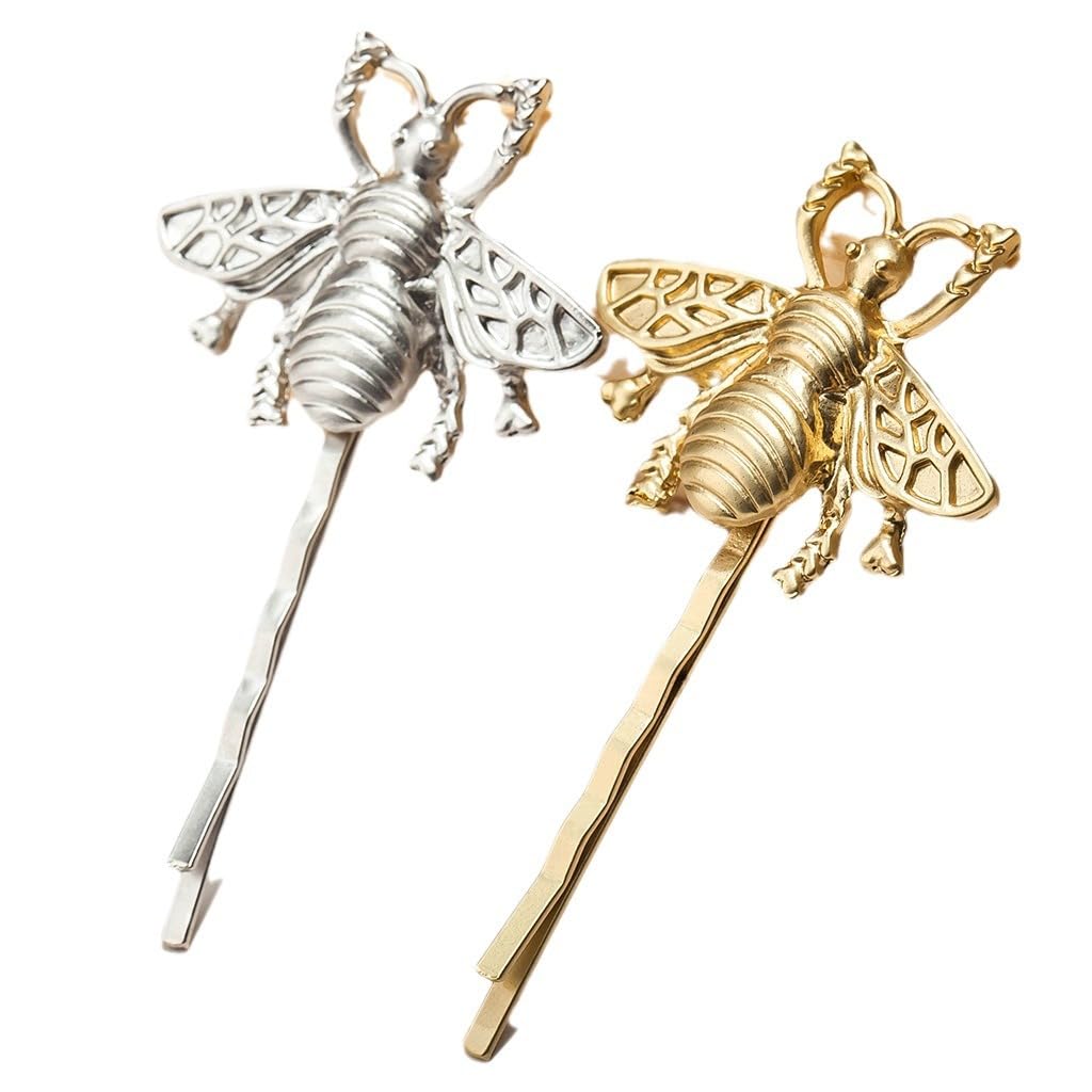 yangzerang 2 pcs Cute Bee Hairpin Golden Silver Bee Hair Clips & Pins Girl Hairpin Headwear Hair Accessories Bee Shape Hair Barrettes for Women and Girls Wedding Party Bride Bridesmaid
