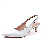 GENSHUO Low Kitten Heels Women's Slingback Dressy Pumps Pointed Closed Toe Ankle Strap Elegant Wedding Pumps Formal Comfortable Shoes