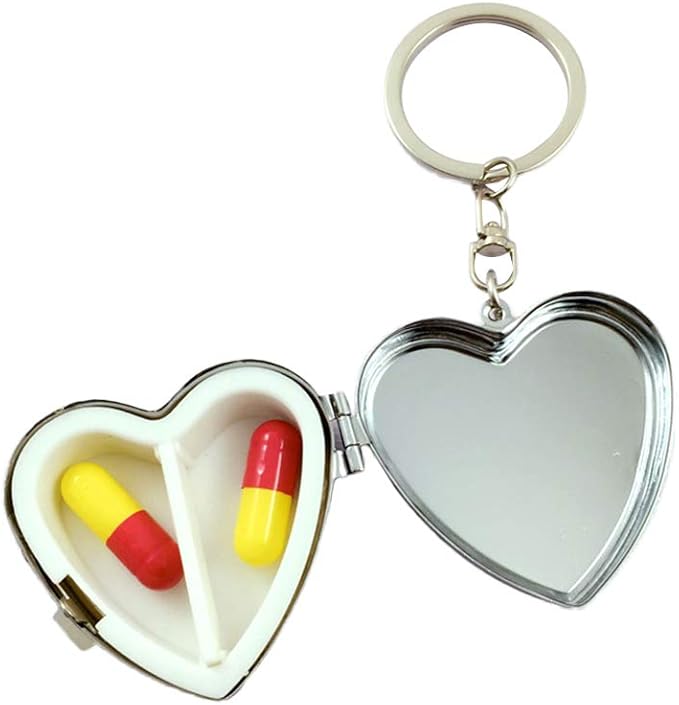 Artibetter Heart Pill Box Keychain Two Compartment Medicine