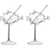 2pcs Creative Martini Glasses for Party Cocktail Glass Fish Shaped Cocktail Glasses Puffer Fish Mojito Glass Party Goblet for Bar Club Restaurant