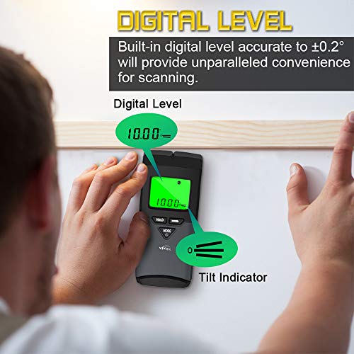 Stud Finder with Digital Level, 5 in 1 Wood Stud Finder Wall Scanner with Sound Warning, Digital LCD Display, Stud Finder, Magnetic Stud Finder and Center Stud Finder
