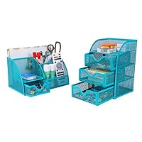 PAG Office Supplies Mesh Desk Organizer Set Accessories Storage Caddy Pen Holder for Desk, Blue