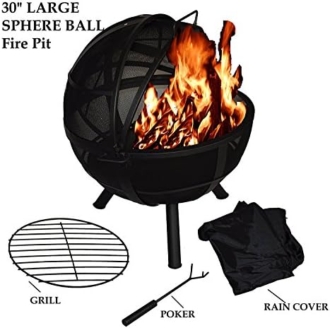 CozyFlame Sphere Fire Pit Ball Steel with stick grid and folding mesh