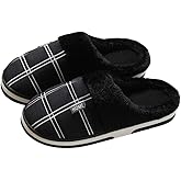Clolinde Men's large-sized thick and comfortable slippers. Warm and soft. Plaid design. Anti-slip. Suitable for indoor use in winter
