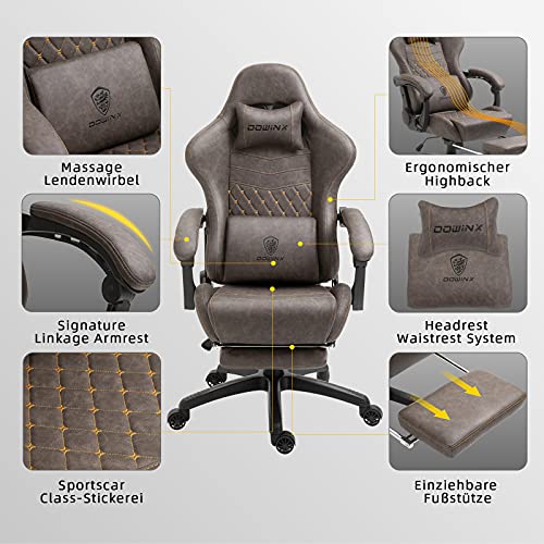 Dowinx-Silla-para-Gaming-de-Oficina-de-Escritorio-con-Masaje-y-Soporte-Lumbar-Estilo-Vintage-Silla-giratoria-de-Cuero-PU-con-Respaldo-Alto-y-Ajustable-con-reposapies-marron