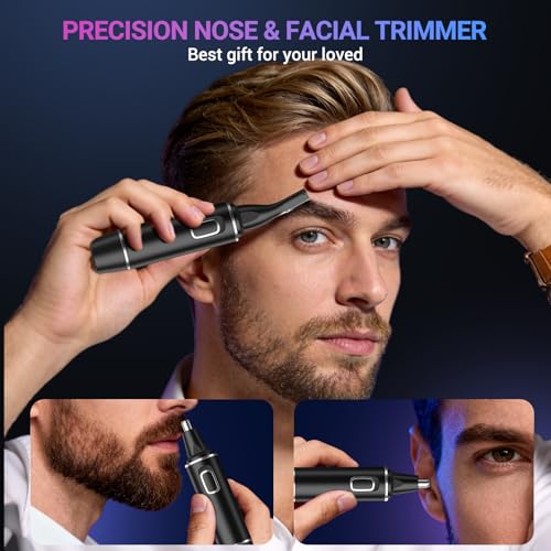 Nose Hair Trimmer,Rechargeable Ear and Nose Hair Trimmers for Men,2 in 1 Painless Professional Eyebrow & Facial Hair Trimmer with IPX7 Waterproof Dual Edge Blades,Black