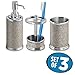 mDesign Bath Accessory Set, Soap Dispenser Pump, Toothbrush Holder, Tumbler - 3 Pieces, Metallico