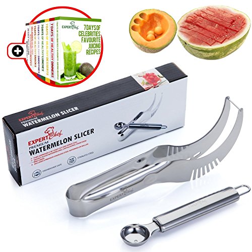 UPC 641938336429, Expert Chef Premium Stainless Steel Watermelon Slicer Cutter Knife and server. Improved Version. with free Melon Baller and 8 eBooks.