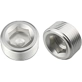 KRD PERFORMANCE Aluminum 1/4" 1/4 inch NPT Male Thread Allen Head Socket Pipe Plug Fitting, Sliver, Pack of 2