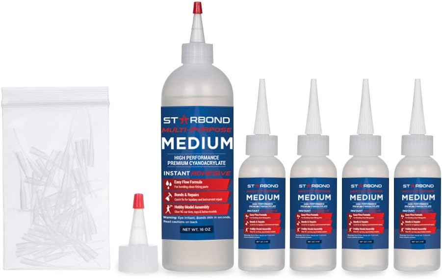 Starbond EM-150 Medium, Premium CA - Super Glue Kit with Extra Bottles, Caps, and Microtips, 16 oz. (Bulk Size) (for Woodturning, Pen Turning, Hobby, Lapidary, Acrylic Nails)