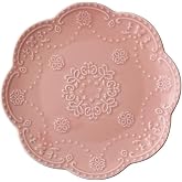 Eplze Ceramic Plate, Round Embossed Lace Plate (Pink, 6-inch)