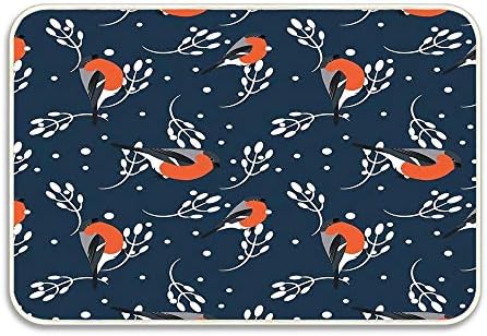 Puyrtdfs Bullfinch and Barberry Branch 23.6 x 15.7 Inch Door Mat Kitchen Floor Bath Entrance Rug Mat Absorbent Indoor Bathroom Decor Doormats Rubber Non Slip