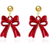 Christmas Bow Earrings for Women Red/Green Bowknot Stud Earring Cute Xmas Dangle Earrings Christmas Jewelry Accessories