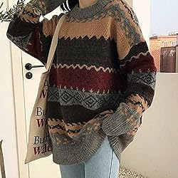 Argyle Striped Sweater Women Y2k Patchwork Vintage