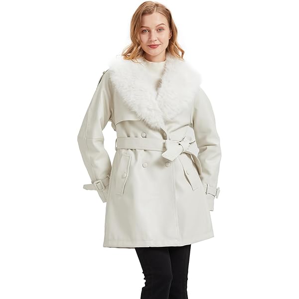 Kenneth Cole Women's Leather & Faux Belted Trench Coat, Fur