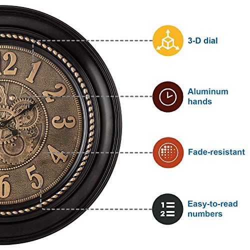 Pacific Bay Rodalben Giant Decorative 24-inch Wall Clock Silent, Non-Ticking, 3-D Aluminum Dial, Easy-to-Read, Quartz Battery Operated