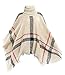 Women's Fringe Cape Long Shawl Big Grid Winter Warm Lattice Large Scarf, Beige