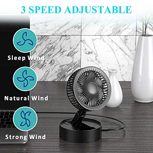 Babacom Ventilateur de Table Portable Pliable Mini USB Ventilateur à Main Fan Silencieux,avec Vitesse de Réglage Rotatif à 120°,avec Câble de Recharge USB pour Bureau Sport Voyage Camping Famille