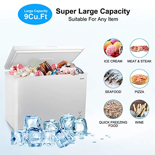 MOOSOO Chest Freezer, 9.0 Cu Ft Large Freezer with Adjustable
