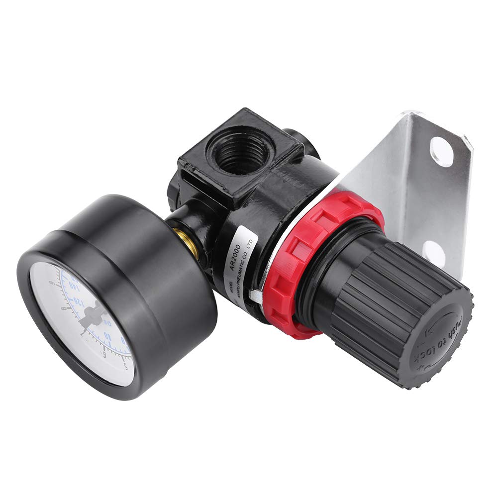 Haofy G1/4 Pneumatic Regulator Adjustable Air Pressure Compressor Control Valve Gauge with Bracket