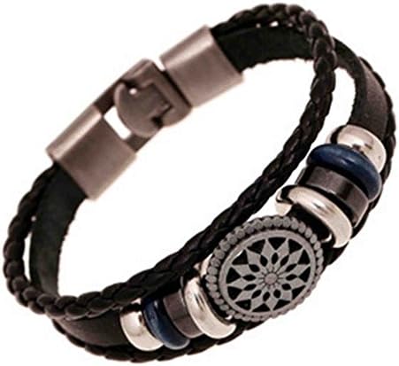 iEverest Leather Bracelet Wristband Men/Women Bracelet Bangle for Men/Women Vintage Bohemia Beaded Multilayer Hand Woven Bracelet Unisex Punk Multilayer Cuff
