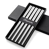 Buyer Star 5 Pairs Square Metal Chopsticks, Silver Reusable Stainless Steel Traditional Chinese Chopstix Christmas Gift