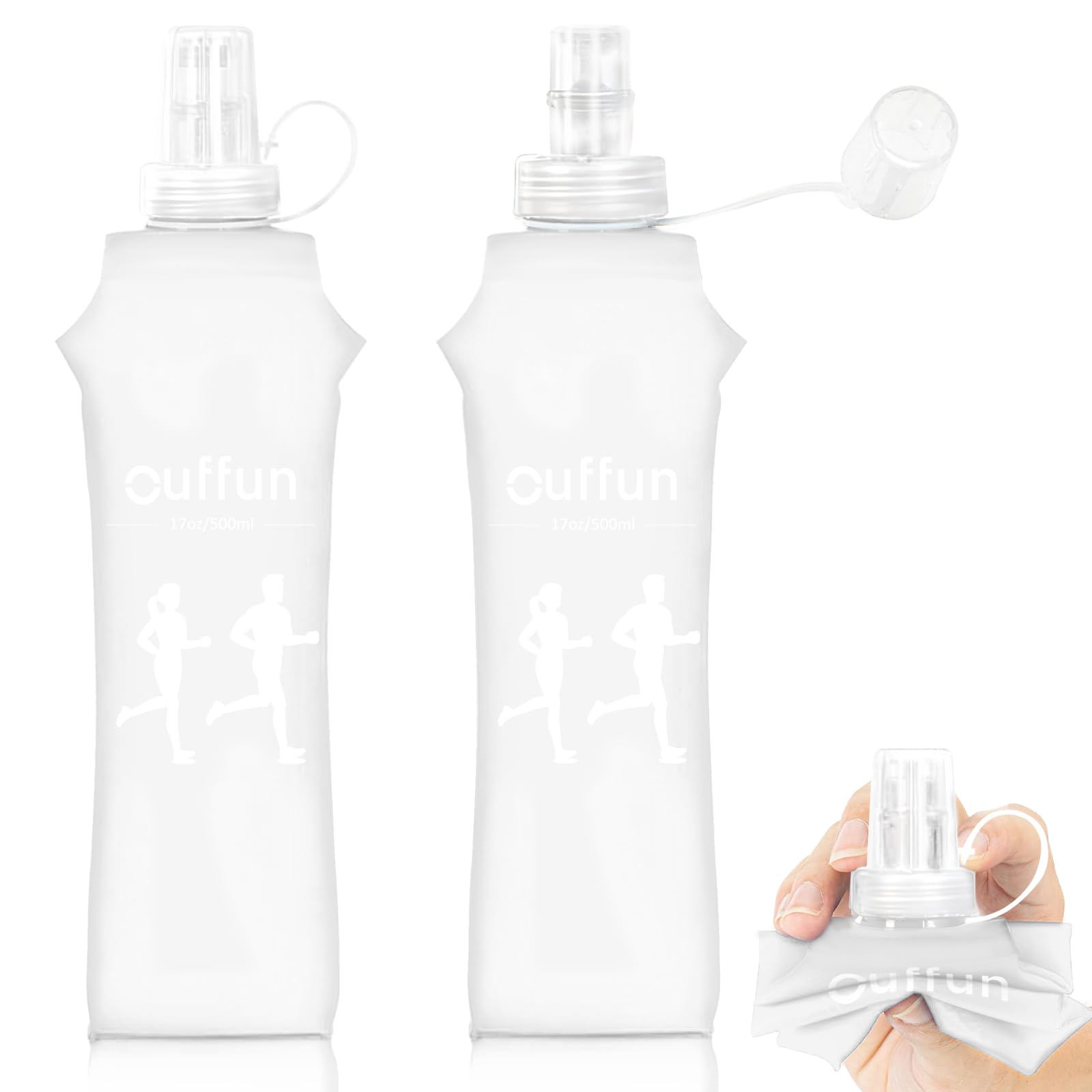 Photo 1 of 2 Pack Soft Water Bottle, TPU Collapsible Flask Foldable Bottles for Hydration Pack, BPA-Free, Running Lightweight Water Bottle for Outdoor Sports like Hiking Cycling Climbing Running (17OZ/500ml)