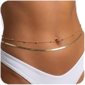 Adjustable Waist Chain for Women, 14K Gold Plated Layered Belly Chain | Hypoallergenic Body Chain, Waterproof Non Tarnish Wai