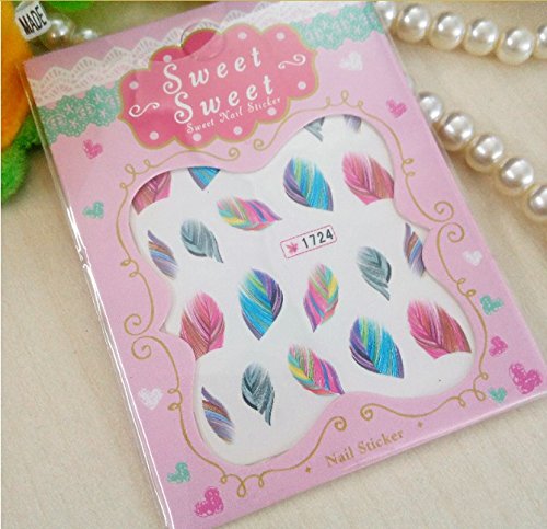 Beaute Galleria - 5 Sheets Nail Art Decals Water Transfer Stickers Manicure Colorful Rainbow Feathers