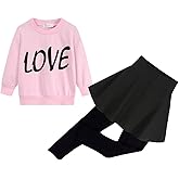 DDSOL Toddler Girl Clothes Set Valentine Day Outfit Pink Red Love Heart Sweatshirt Top Legging Pant Skirt Kid Fall Clothing