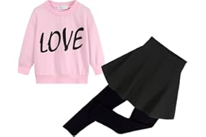 DDSOL Toddler Girl Clothes Set Valentine Day Outfit Pink Red Love Heart Sweatshirt Top Legging Pant Skirt Kid Fall Clothing