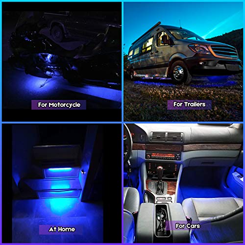 Geeon Blue LED Strip Lights Waterproof for Boats Auto Cars Trailers RV Motorcycle Bike Interior Exterior Lighting 12V 12'' 3528 SMD Pack of 4 - Thumbnail 2