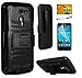 Asus Zenfone 2E (AT & T), LF 4 in 1 Bundle, Hybrid Armor Stand Case with Holster and Locking Belt Clip, Stylus Pen, Screen Protector & Wiper Accessory. (Holster Black)