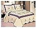 3pcs Fully Quilted Embroidery Quilts Bedspread Bed Coverlets Cover Set, Queen King (Beige/Purple)