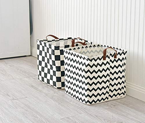 Square Storage Bins Canvas Collapsible Storage Basket with Handles Toy Organizer for Nursery, Kid's Toys, Closet & Laundry, Gift Basket(Polyline)