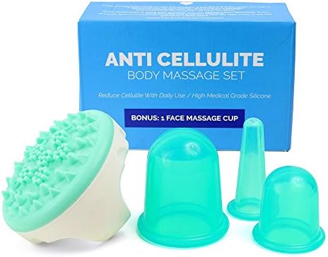 Anti Cellulite Massage Set Vacuum Silicone Suction Cupping Therapy 2pcs &amp; Cellulite Remover Massager Brush Bonus One Cup for Facial Massage