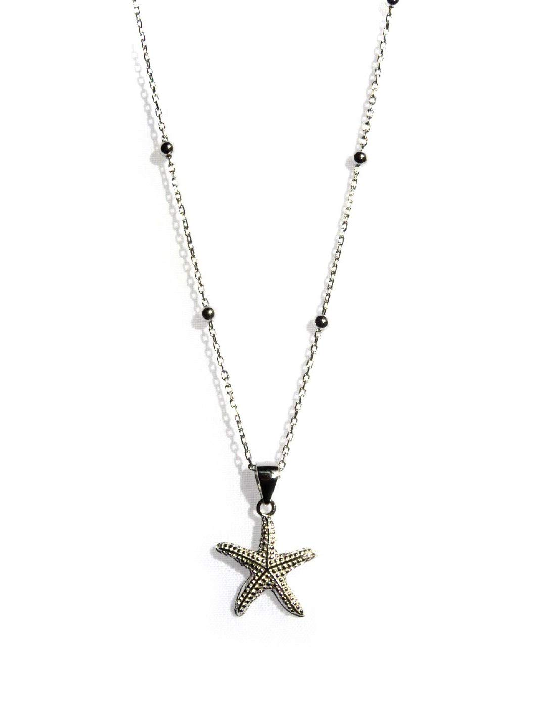 Star Fish Pendant Necklace, 925 Solid Sterling Silver and Rhodium Plated