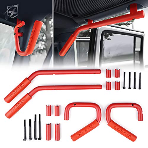 Xprite Red Front & Rear Grab Handle Bar Hand Mount for 2007 2018 Jeep