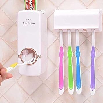 ShoppoZone Automatic Toothpaste Dispenser with Wall Mount Toothbrush Holder