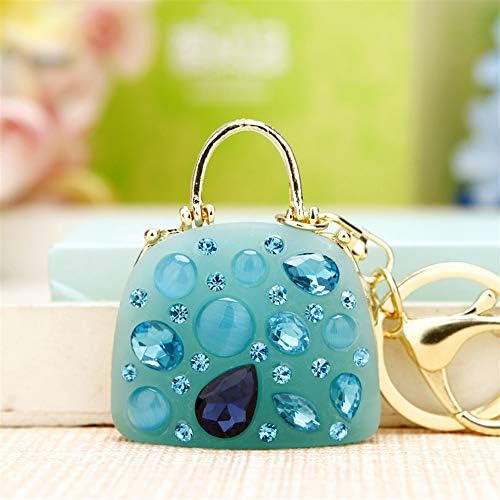 Yiping Stylish Keychain Rhinestone Hand Bag Pendant Metal Keyring Purse Hand Bag Car Charm Keychain Gift (Sky Blue)