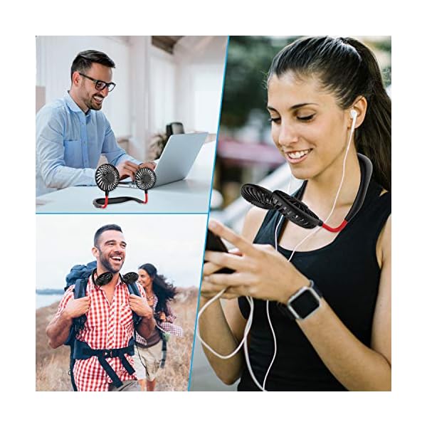 Portable Neck Fan, Handsfree Mini USB Neck Fan Rechargeable Wearable Neckband Fan, Desk Fan, Necklace Fan with Dual Wind…