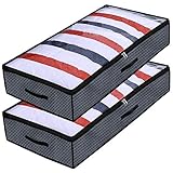 Onlyeasy Foldable Underbed Bags - 2 Pack Blankets Clothes Comforters Storage Bags Breathable Zippered Organizer For Bedrooms,With Clear Window and 3...