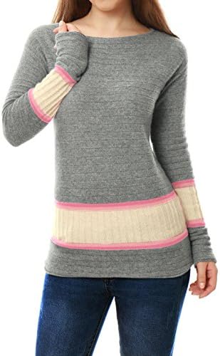 Cashmerelina Women Boat Neck Jersey Contrast Rib Knit Cashmere Sweater S Pink