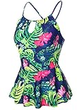 JOYMODE Women's Leaves Print Halter High Neck Two-Piece Swimsuit Beach Swimwear Bathing Suit