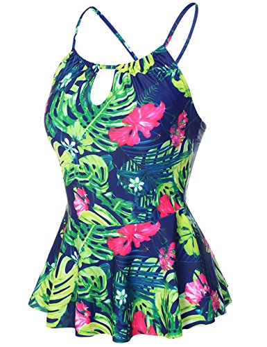 JOYMODE Women's Leaves Print Halter High Neck Two-Piece Swimsuit Beach Swimwear Bathing Suit