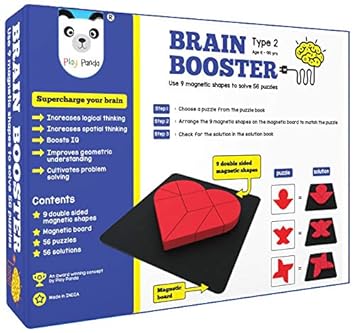 Play Panda Brain Booster Set 2 (Junior) - 56 Puzzles Designed to Boost Intelligence - with Magnetic Shapes, Magnetic Board, Puzzle Book and Solution Book